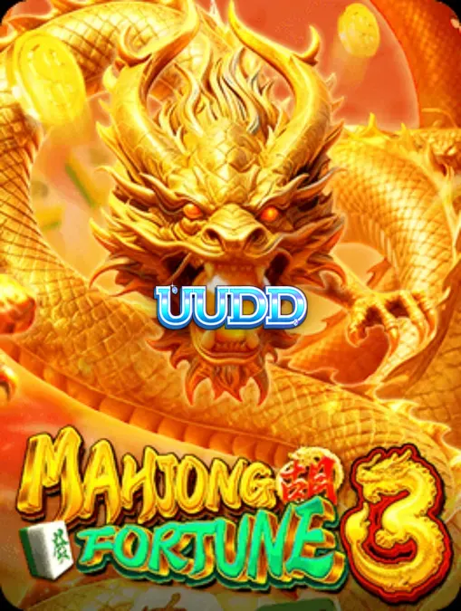 Visual vibrante e temático do jogo de slot Mahjong Fortune 3 com dragões dourados